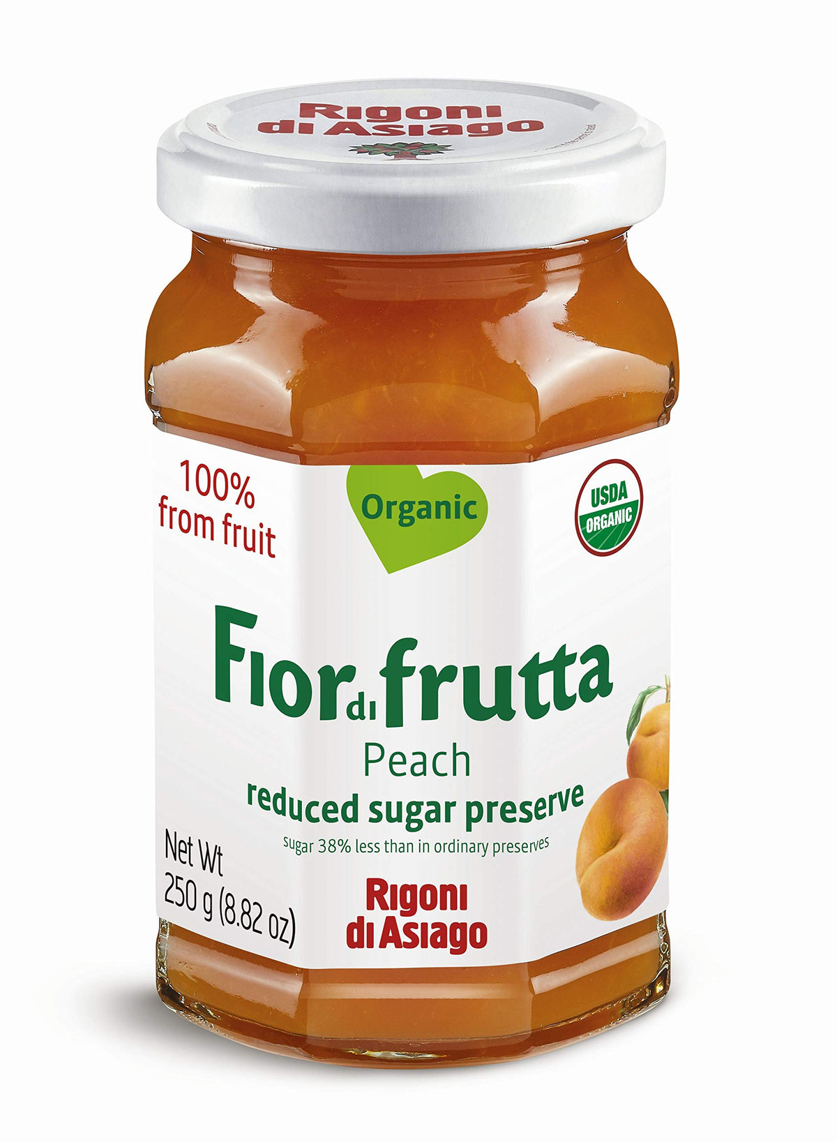 Rigoni - Fior di Frutta - Organic Reduced Sugar - Peach Jam - 250g (8.82oz)