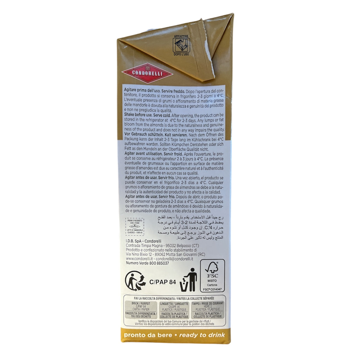 Condorelli - Latte Di Mandorla - Almond Drink - 1000ml (33.814 fl)