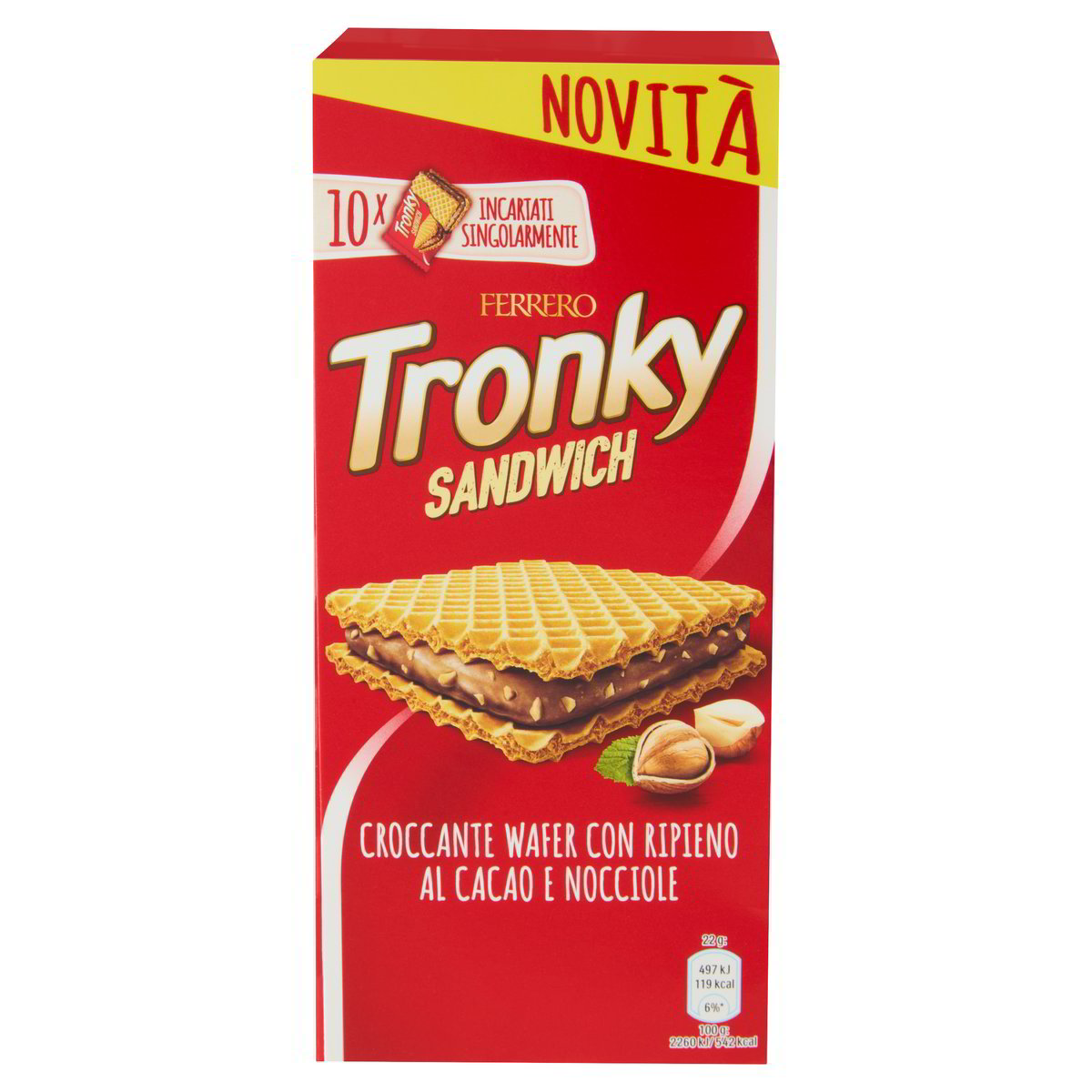 Tronky - Sandwich x10pcs - Wafer Con Ripieno al Cacao e Nocciole - 220g