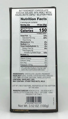 Venchi - Piemonte Nocciolata Dark Chocolate - 100g (3.52 oz)