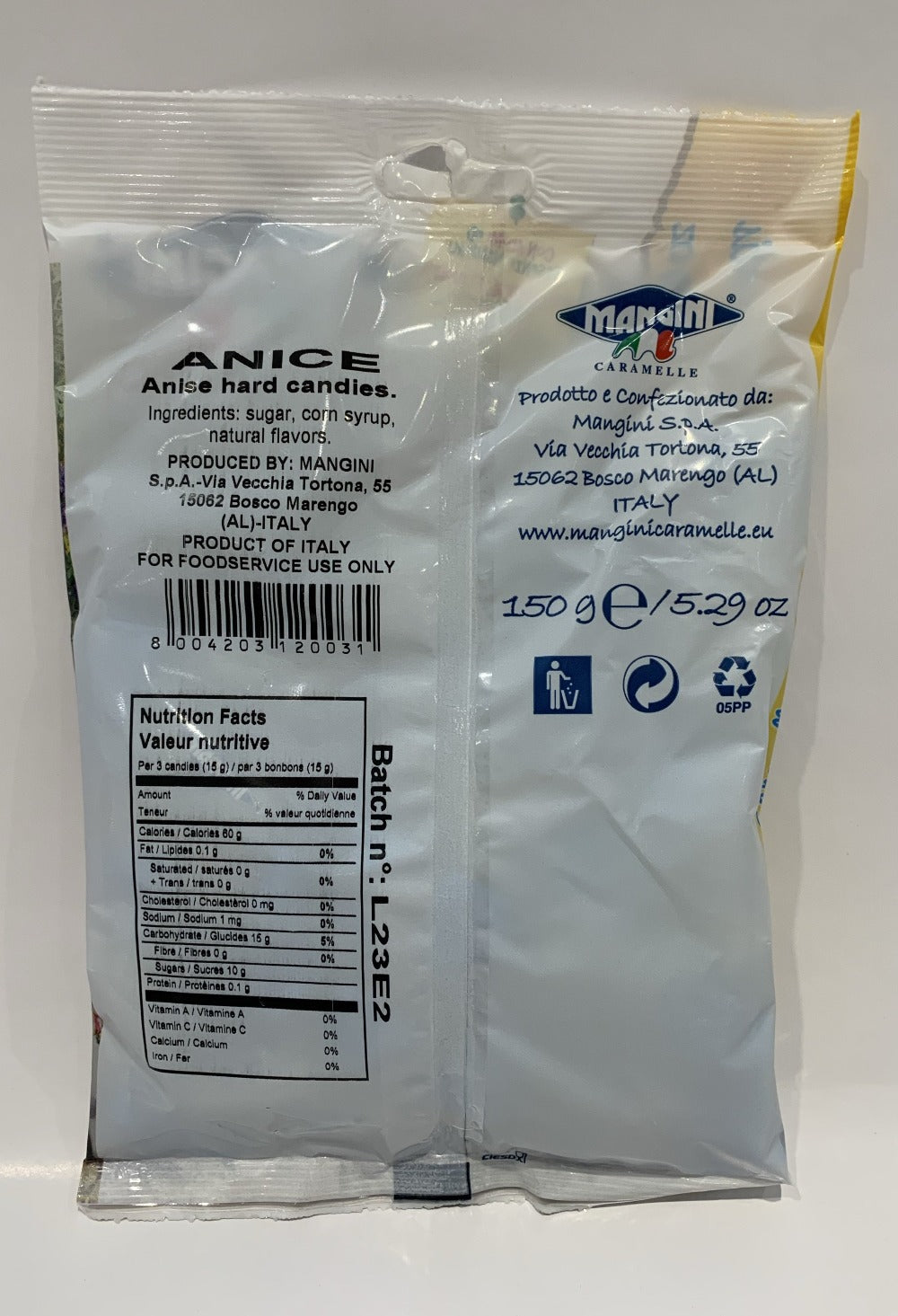 Mangini - Linea Digestive - Caramelle - ANICE - 150g (5.29 oz)