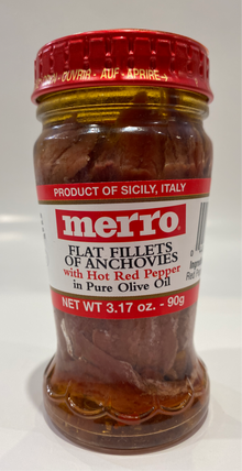 Merro - Flat Filetts Of Anchovies With HOT Red Pepper - 90g (3.17 oz)
