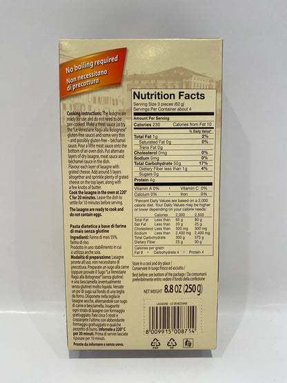 Le Veneziane - Lasagna Corn and Rice Pasta (Gluten Free) - 8.8 oz