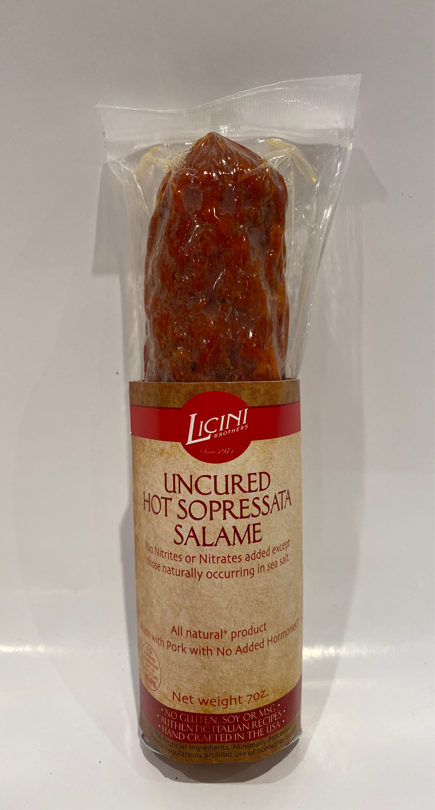 Licini - Uncured Hot Sopressata Salame - (Gluten Free) - 7 oz